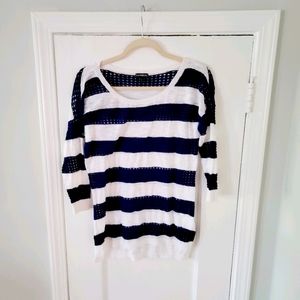 WORN once sz s express blue/white 3/4 sleeves top